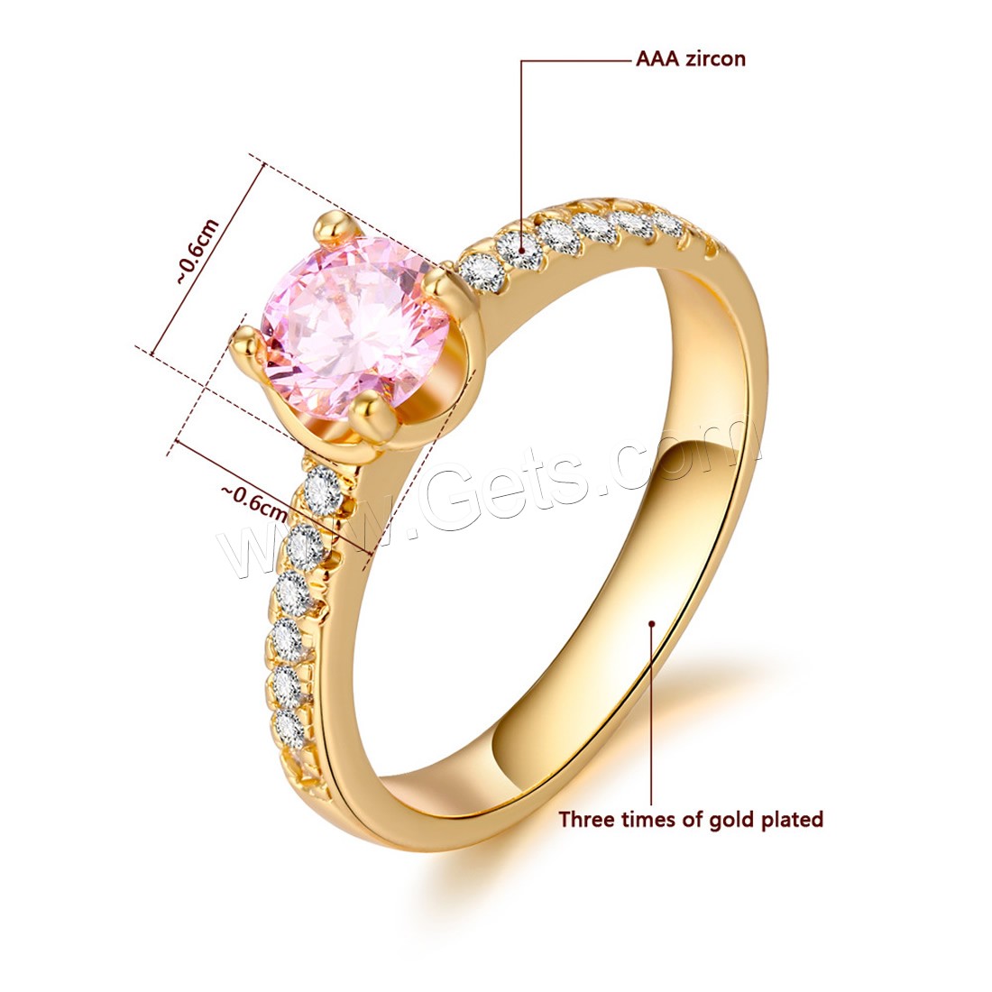 Zirkonia Messing Finger Ring, 18 K vergoldet, verschiedene Größen vorhanden & Micro pave Zirkonia & für Frau, 6x6mm, verkauft von PC