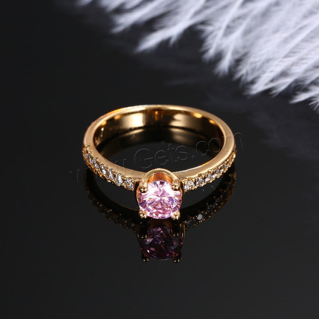 Кубическое цирконовое латунное кольцо, Латунь, 18K золотым напылением, разный размер для выбора & инкрустированное микро кубического циркония & Женский, 6x6mm, продается PC
