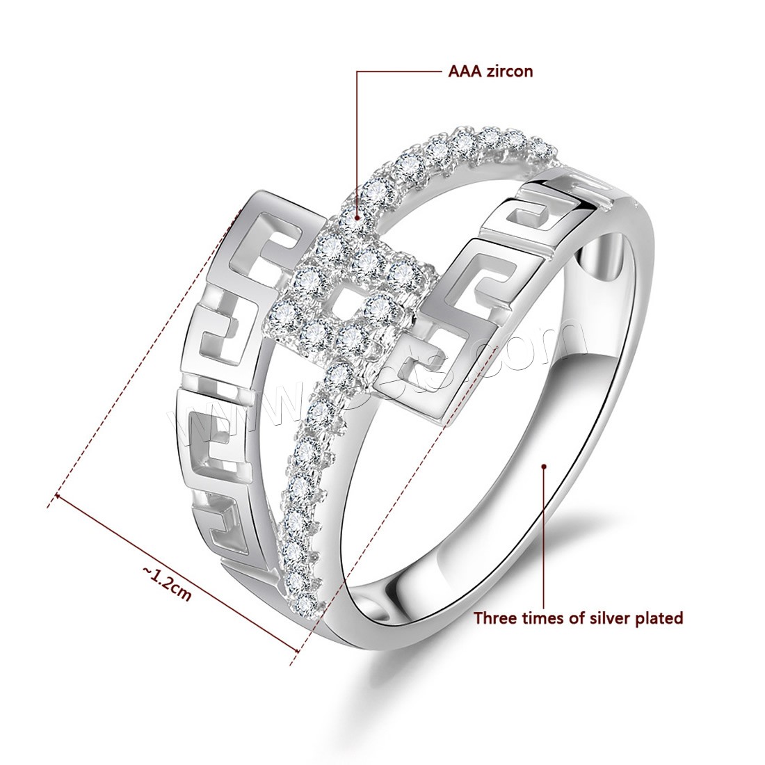 Cubic Zirconia Micro Pave Brass Finger Ring, platinum plated, different size for choice & micro pave cubic zirconia & for woman, 12mm, Sold By PC