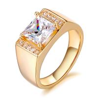 Кубическое цирконовое латунное кольцо, Латунь, 18K золотым напылением, Мужская & разный размер для выбора & с кубическим цирконием продается PC