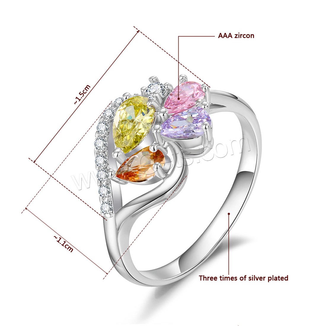 Zirkonia Messing Finger Ring, plattiert, verschiedene Größen vorhanden & für Frau & mit kubischem Zirkonia, keine, 15x11mm, verkauft von PC