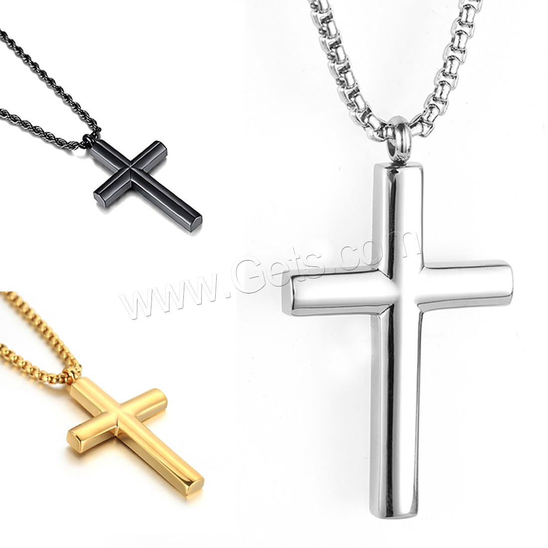 Stainless Steel Jewelry Necklace, Cross, plated, French Rope Chain & different length for choice & Unisex & box chain, more colors for choice, Sold By Strand