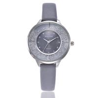 Women Wrist Watch, PU Leather, with acrylic rhinestone & zinc alloy dial & Glass, Flat Round, platinum color plated, adjustable & for woman Approx 8.5 Inch 
