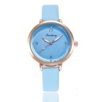 Women Wrist Watch, PU Leather, with zinc alloy dial & Glass, Flat Round, gold color plated, adjustable & for woman & with rhinestone Approx 8.5 Inch 