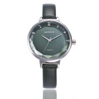 Women Wrist Watch, PU Leather, with zinc alloy dial & Glass, Flat Round, platinum color plated, adjustable & for woman & with rhinestone Approx 9 Inch 