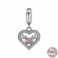 Thailand Sterling Silver European Pendant, Heart, word mom, Mother Day Jewelry & without troll & with cubic zirconia Approx 4.5-5mm 