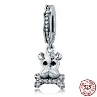 Thailand Sterling Silver European Pendant, Dog and Bone, without troll & with cubic zirconia Approx 4.5-5mm 
