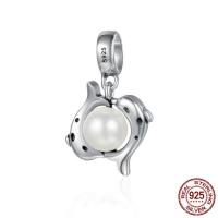 Thailand Sterling Silver European Pendant, with Shell Pearl, Dolphin, without troll Approx 4.5-5mm 