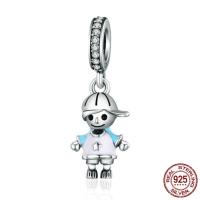 Thailand Sterling Silver European Pendant, Boy, without troll & enamel & with cubic zirconia Approx 4.5-5mm 
