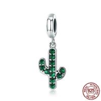 Thailand Sterling Silver European Pendant, Opuntia Stricta, without troll & with cubic zirconia Approx 4.5-5mm 