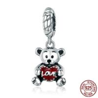 Thailand Sterling Silver European Pendant, Bear, word love, without troll & enamel Approx 4.5-5mm 