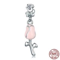 Sterling Silver European Pendants, 925 Sterling Silver, Rose, platinum plated, without troll & enamel Approx 4.5-5mm 