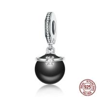 Thailand Sterling Silver European Pendant, with Shell Pearl, without troll & with cubic zirconia Approx 4.5-5mm 