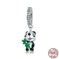 Thailand Sterling Silver European Pendant, Panda, without troll & enamel & with cubic zirconia Approx 4.5-5mm 