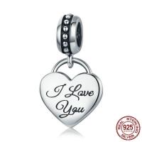 Thailand Sterling Silver European Pendant, Heart, word I love you, without troll Approx 4.5-5mm 