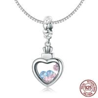 Thailand Sterling Silver European Pendant, with Cubic Zirconia & Glass, Heart, without troll Approx 4.5-5mm 
