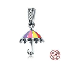 Thailand Sterling Silver European Pendant, Umbrella, without troll & enamel & with cubic zirconia Approx 4.5-5mm 