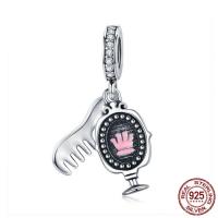 Thailand Sterling Silver European Pendant, Comb, without troll & enamel & with cubic zirconia Approx 4.5-5mm 