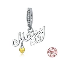 Thailand Sterling Silver European Pendant, Letter, plated, without troll & with cubic zirconia Approx 4.5-5mm 