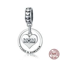 Thailand Sterling Silver European Pendant, Heart, word mom, Mother Day Jewelry & with letter pattern & without troll Approx 4.5-5mm 