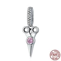 Thailand Sterling Silver European Pendant, Scissors, without troll & with cubic zirconia Approx 4.5-5mm 