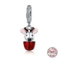 Thailand Sterling Silver European Pendant, Christmas Reindeer, without troll & enamel & with cubic zirconia Approx 4.5-5mm 