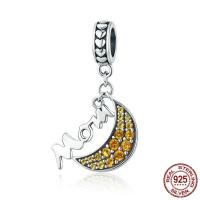 Thailand Sterling Silver European Pendant, Moon, word mom, Mother Day Jewelry & without troll & with cubic zirconia Approx 4.5-5mm 