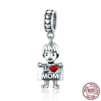 Thailand Sterling Silver European Pendant, Boy, I love mom, Mother Day Jewelry & without troll & enamel Approx 4.5-5mm 