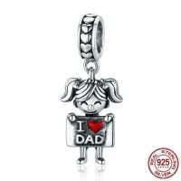 Thailand Sterling Silver European Pendant, Girl, word dad, without troll & enamel Approx 4.5-5mm 
