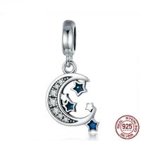 Thailand Sterling Silver European Pendant, Moon and Star, without troll & enamel & with cubic zirconia Approx 4.5-5mm 