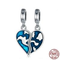 Thailand Sterling Silver European Pendant, Heart, for couple & without troll & enamel Approx 4.5-5mm 