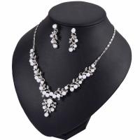 Zinc Alloy Jewelry Set, earring & necklace, with ABS Plastic Pearl & iron chain, with 5cm extender chain, plated, valentino chain & for woman & with rhinestone lead & cadmium free Approx 16.5 Inch 