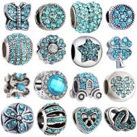 Rhinestone Zinc Alloy European Beads, antique silver color plated & without troll & with rhinestone, 9-10x12-14mm Approx 4.5-4.8mm 