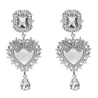 Zinc Alloy Drop Earring, with Crystal, silver color plated, vintage & for woman & faceted & with rhinestone 