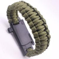 Polyester Cord Survival Bracelet, with LED light & with a fire stick & with whistle & with compass & Unisex, army green, 33mm Approx 10.2 Inch 