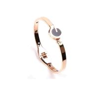 Stainless Steel Bangle, with Black Shell, rose gold color plated, with spring & for woman, 6mm, Inner Approx 57mm 