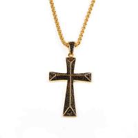 Stainless Steel Cross Pendants, gold color plated, Unisex & with rhinestone Approx 2-3mm 