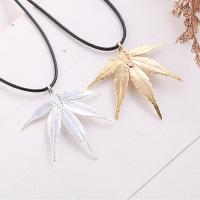 Real Leaf Necklace, with Waxed Cotton Cord, Maple Leaf, plated, natural & for woman 30-50x30-50mm Approx 16 Inch 