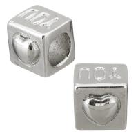 Stainless Steel European Beads,  Square, with letter pattern & without troll, original color Approx 5mm 