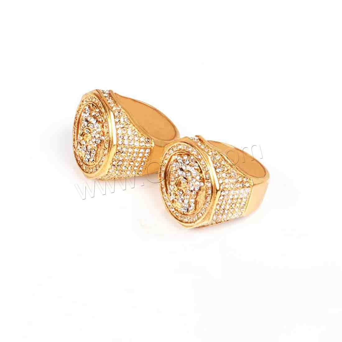 Stainless Steel Finger Ring, gold color plated, Unisex & different size for choice & with rhinestone, 25mm, Sold By PC