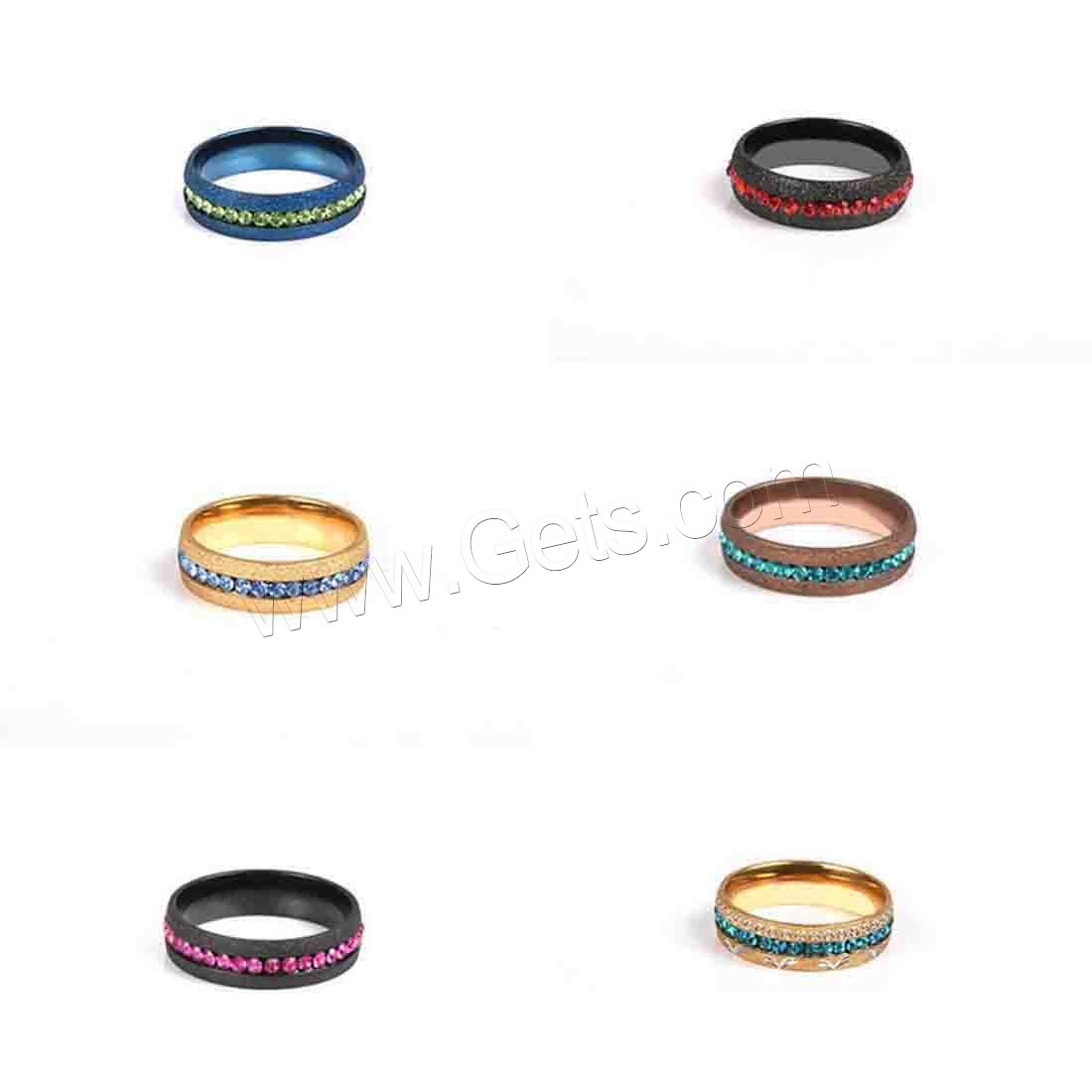 Rhinestone Stainless Steel Finger Ring, plated, different size for choice & for woman & with rhinestone, more colors for choice, Sold By PC