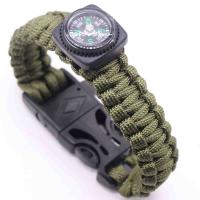 Polyester Cord Survival Bracelet, with Plastic, Built-in Blade & with a fire stick & with compass Approx 11 Inch 