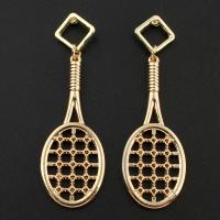 Zinc Alloy Drop Earring, stainless steel post pin, Badminton Racket, gold color plated, for woman, lead & cadmium free 