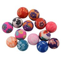 Round Polymer Clay Beads, with flower pattern, 10mm 