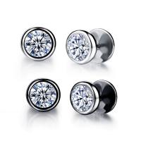 Zinc Alloy Piercing Earring, Flat Round, plated, Unisex & with cubic zirconia 