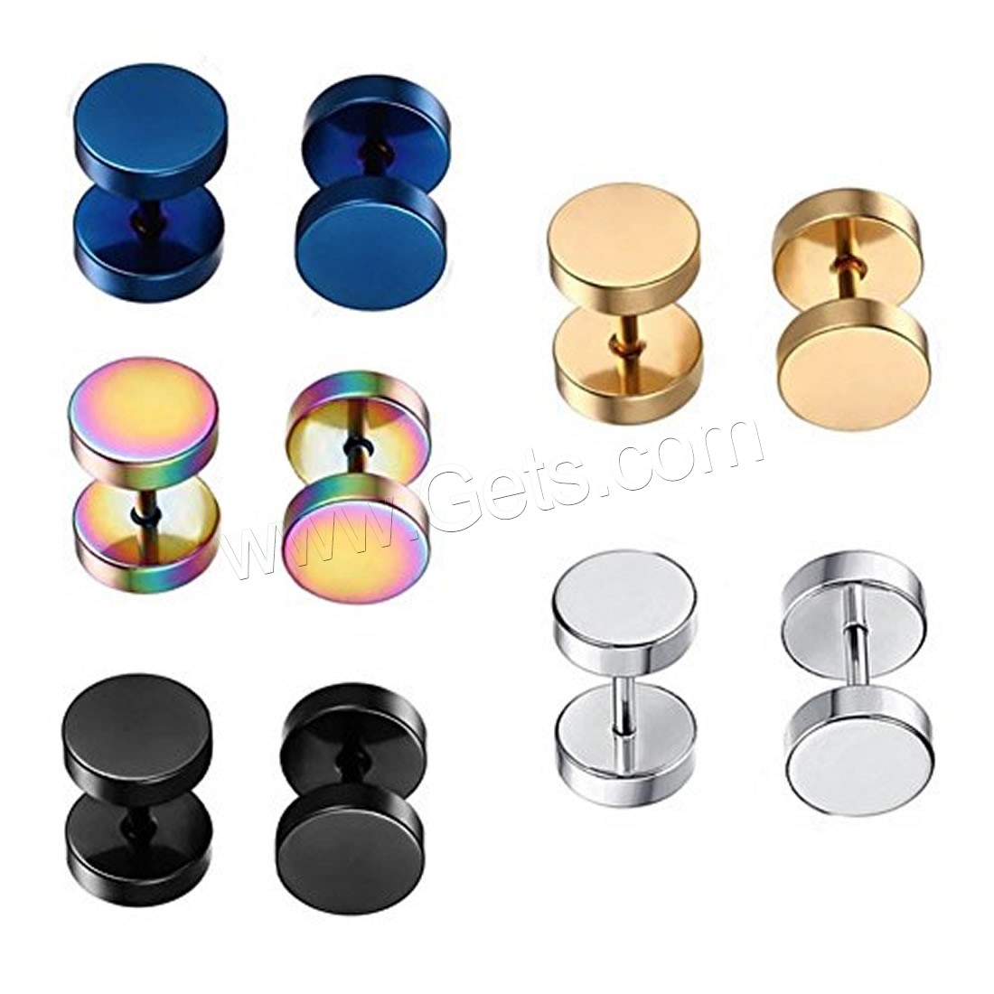 Stainless Steel Ear Piercing Jewelry, Unisex & different size for choice, mixed colors, 5Pairs/Lot, Sold By Lot
