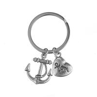 Zinc Alloy Key Chain Jewelry, with iron ring, Anchor, word mom, antique silver color plated, lead & cadmium free, 20-50mm 
