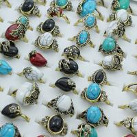 Turquoise Zinc Alloy Finger Ring, with Synthetic Turquoise, antique gold color plated, mixed ring size & for woman & with rhinestone & mixed, lead & cadmium free - US Ring .5-11 