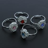 Rhinestone Zinc Alloy Finger Ring, Flower, silver color plated, mixed ring size & adjustable & for woman & with rhinestone, lead & cadmium free US Ring .5-11 