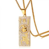 Stainless Steel Sweater Necklace, gold color plated, box chain & for man & with rhinestone Approx 24 Inch 